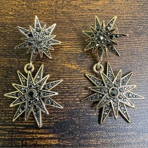 Gold and Black Starburst Earrings Post Back